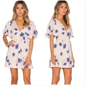 Free People Drapey Melanie Dress Floral Short Sleeve Mini Pearl Combo Size 6